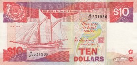 Singapore, 10 Dollars, 1988, XF, p20
 Serial Number: 531986
Estimate: 10-20 USD