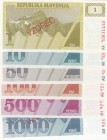 Slovenia, 1 Tolar, 10 Tolarjev, 50 Tolarjev, 100 Tolarjev, 500 Tolarjev and 1.000 Tolarjev, 1990, UNC, p1, p4, p5, p6, p8, p9, SPECIMEN, (Total 6 bank...