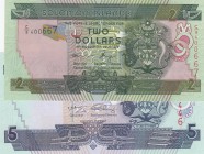 Solomon Islands, Total 2 banknotes
2 Dollars, 1997, UNC, p18; 5 Dollars, 2006, UNC, p26
Estimate: 10-20 USD