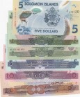 Solomon Islands, Total 6 banknotes
5 Dollars, 2019, UNC, pNew; 2 Dollars, 1997, UNC, p18; 2 Dollars, 2001, UNC, p23; 5 Dollars, 2006, UNC, p26; 10 Do...