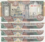 Somalia, 50 New Somalia Shilin , 1991, UNC, pR2
Consecutive serial number banknotes, Serial Number: BM1941169-70-71-72
Estimate: 15-30 USD