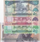 Suriname, Total 4 banknotes
500 Shillings, 2008, UNC, p6g; 1.000 Shillings, 2011, UNC, p20a; 5.000 Shillings, 2011, XF p21a; 1.000 Shillings, 2006, U...