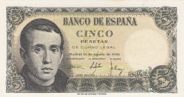 Spain, 5 Pesetas, 1951, UNC, p140a
 Serial Number: 1C1310257
Estimate: 10-20 USD