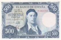 Spain, 500 Pesetas, 1954, UNC, p147
 Serial Number: V4051227
Estimate: 75-150 USD