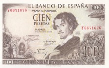 Spain, 100 Pesetas, 1965, UNC, p150
 Serial Number: Y6671676
Estimate: 25-50 USD