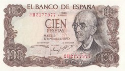 Spain, 100 Pesetas, 1970, UNC, p152e
 Serial Number: 2H2177977
Estimate: 15-30 USD