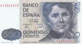 Spain, 500 Pesetas, 1979, UNC, p157
 Serial Number: 1I2816172
Estimate: 15-30 USD