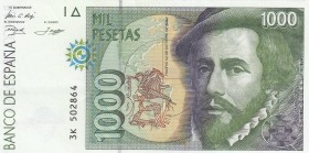 Spain, 1.000 Pesetas, 1992, XF, p163
 Serial Number: 3K502864
Estimate: 15-30 USD