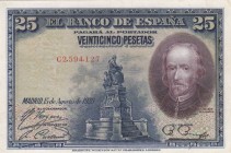 Spain, 25 Pesetas, 1928, XF, p74
 Serial Number: C2594127
Estimate: 15-30 USD