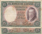 Spain, 25 Pesetas, 1931, FINE, p81, Total 2 banknotes
Estimate: 10-20 USD