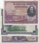 Spain, 50 Pesetas and 100 Pesetas (2), 1925/1928, XF / AUNC, p75, p69, p76, (Total 3 banknotes)
natural, Serial Number: C5.414.337- F0.217.295-A1.681...