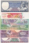 Suriname, Total 6 banknotes
5 Gulden, 1963, UNC, p120; 10 Gulden 1995, UNC, p137b; 10 Gulden, 2000, UNC, p147; 25 Gulden, 1988, UNC (-), p132b; 100 G...