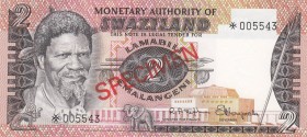 Swaziland, 2 Emalangeni, 1974, UNC, p2s, SPECIMEN
 Serial Number: 5543
Estimate: 15-30 USD