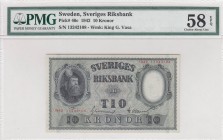 Sweden, 10 Kronor, 1942, AUNC, p40c
PMG 58 EPQ, Serial Number: 13242108
Estimate: 15-30 USD