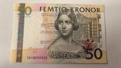 Sweden, 50 Kronor, 2004/11, UNC, p64
 Serial Number: 1610259333
Estimate: 10-20 USD