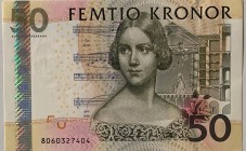 Sweden, 50 Kronor, 2008, UNC, p64b
 Serial Number: 8060327404
Estimate: 15-30 USD