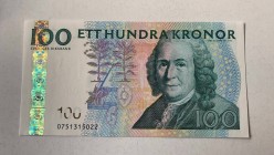 Sweden, 100 Kronor, 2006/2014, UNC, p65c
 Serial Number: 0751315022
Estimate: 25-50 USD