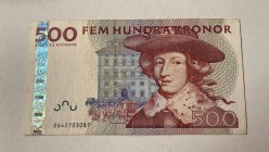 Sweden, 500 Kronor, 2007, XF, p66a
 Serial Number: 2642703087
Estimate: 40-80 USD