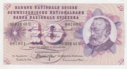Switzerland, 10 Franken, 1969, UNC, p45o
 Serial Number: 007081
Estimate: 20-40 USD