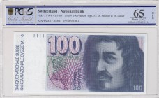 Switzerland, 100 Franken, 1989, UNC, p57j
PCGS 65 OPQ, Serial Number: 89A0770900
Estimate: 200-400 USD