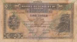 Syria, 5 Livres, 1939, FINE, p41d
 Serial Number: 019829
Estimate: 100-200 USD