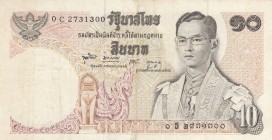 Thailand, 10 Baht, 1969/1978, VF, p83
 Serial Number: 0C 2731300
Estimate: 10-20 USD