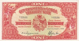 Tonga, 1 Pound, 1966, UNC, p11e
 Serial Number: D/1 53155
Estimate: 200-400 USD