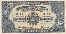 Tonga, 5 Pounds, 1966, XF, p12d
 Serial Number: B/1 61086
Estimate: 300-600 USD