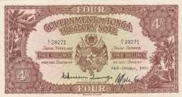 Tonga, 4 Shillings, 1960, AUNC, p9d
 Serial Number: D/1 28271
Estimate: 125-250 USD