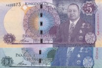 Tonga, Different 2 banknotes
5 Pa'anga, 2015, UNC, p45; 10 Pa'anga, 2015, UNC, p46
Estimate: 10-20 USD