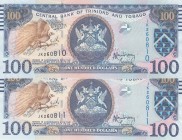 Trinidad and Tobago, 100 Dollars, 2006, UNC, p51a
(total 2 banknotes), Serial Number: JK260810-811 
Estimate: 30-60 USD