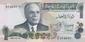 Tunisia, 1 Dinar, 1973, UNC, p70
 Serial Number: B/4 374697
Estimate: 10-20 USD