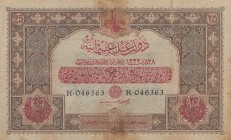 Turkey, Ottoman Empire, 25 Livres, 1917, FINE, p102, Cavid / Hüseyin Cahid
V. Mehmed Reşad Period, Ottoman Empire Bank, AH: 28 March 1333, signs: Cav...