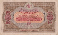 Turkey, Ottoman Empire, 100 Livre, 1917, FINE, p106, 
V. Mehmed Vahdeddin period, AH: 28 March 1333, seal: Cavid / Hüseyin Cahid, Serial Number: E 00...