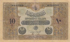 Turkey, Ottoman Empire, 10 Livre, 1918, VF (-), p110d, 
V. Mehmed Vahdeddin period, AH: 28 March 1334, seal: Cavid / Hüseyin Cahid, Serial Number: N ...