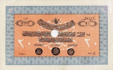 Turkey, Ottoman Empire, 20 Kurush, 1885, XF (+), CANCELLED
Bonds used as currency, AH : 1303, Cancelled
Estimate: 250-500 USD