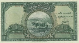 Turkey, 1 Livre, 1927, XF, p119, CANCELLATION HOLES FİLLED
 Serial Number: 30-870834
Estimate: 250-500 USD
