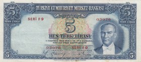 Turkey, 5 Lira, 1937, AUNC, p127, 
natural, Serial Number: F9 03076
Estimate: 1000-2000 USD