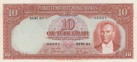 Turkey, 10 Lira , 1938, XF, p128, 
pressed, Serial Number: G1 35551
Estimate: 1250-2500 USD