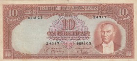 Turkey, 10 Lira, 1938, FINE, p128, pressed
There are slit at the bordure level , Serial Number: C3 24317
Estimate: 50-100 USD
