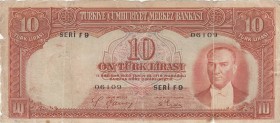 Turkey, 10 Lira, 1938, POOR, p128, 2/1 Emission
There are pinholes, Serial Number: F9 06109
Estimate: 25-50 USD