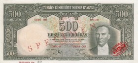 Turkey, 500 Lira, 1939, UNC, p131, SPECIMEN
 Serial Number: 00 00000
Estimate: 4000-8000 USD