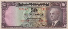 Turkey, 50 Kurush, 1942, UNC, p133
 Serial Number: A5 238158
Estimate: 30-60 USD