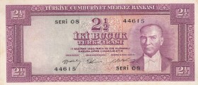 Turkey, 2 1/2 Lira, 1955, AUNC, p151, Pressed
Kemal Atatürk portraid, pressed, Serial Number: O844615
Estimate: 25-50 USD