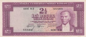Turkey, 2.1/2 Lira, 1955, VF, p151, 
presses, Serial Number: K2 55589
Estimate: 20-40 USD