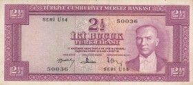 Turkey, 2.1/2 Lira, 1957, XF, p152, 
presses, Serial Number: Ü14 50036
Estimate: 20-40 USD