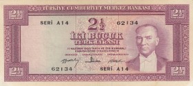 Turkey, 2 1/2 Lira, 1960, XF, p153, 
there is stain on the banknote, Serial Number: B45 20797
Estimate: 40-80 USD