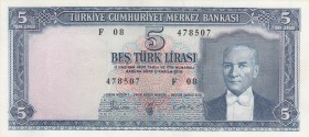 Turkey, 5 Lira, 1961, AUNC(-), p173a, 
natural, Serial Number: F08 478507
Estimate: 150-300 USD