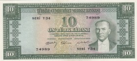 Turkey, 10 Lira, 1958, UNC, p158, 
 Serial Number: Y34 74989
Estimate: 3000-6000 USD