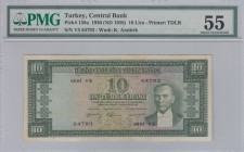 Turkey, 10 Lira, 1958, AUNC, p158
PMG 55, Serial Number: V5 64793
Estimate: 750-1500 USD